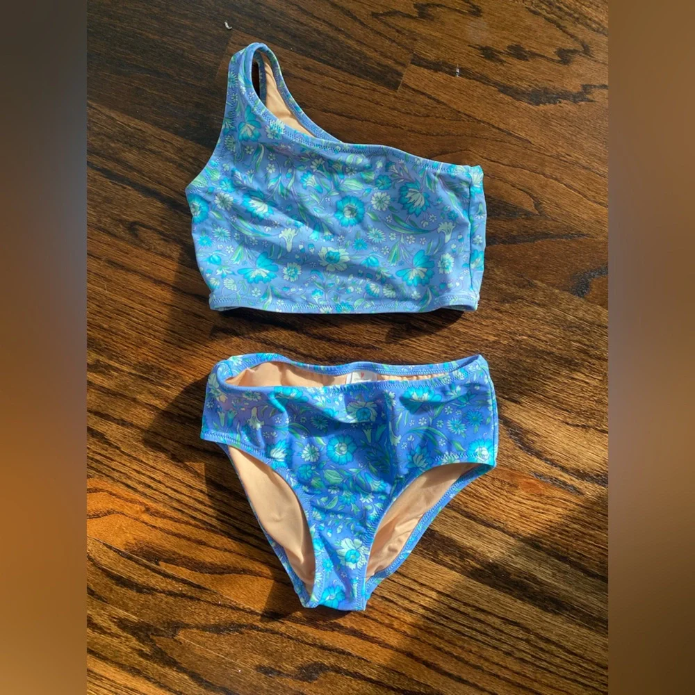 J. Crew Blue Floral One-Shoulder Kids Bikini
